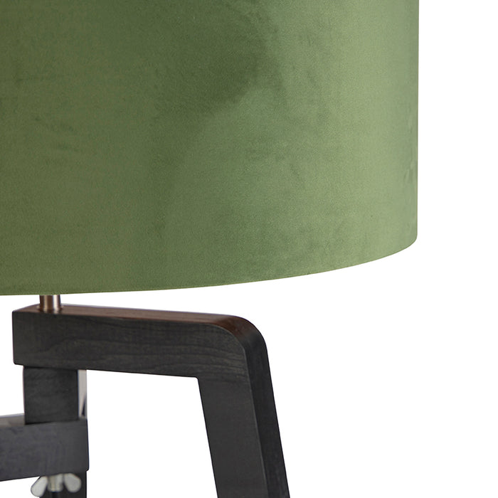 QAZQA Vloerlamp tripod zwart met groene kap en goud 50 cm - Puros