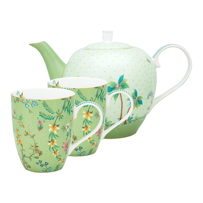 Pip Studio Jolie Flowers Theeset Large - Set van 3 - Groen