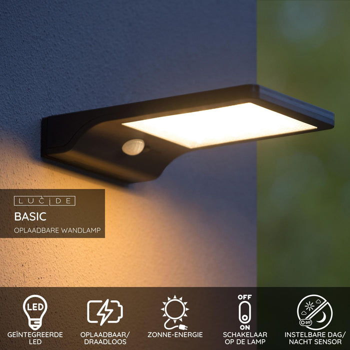 Lucide BASIC Wandlamp - Zwart
