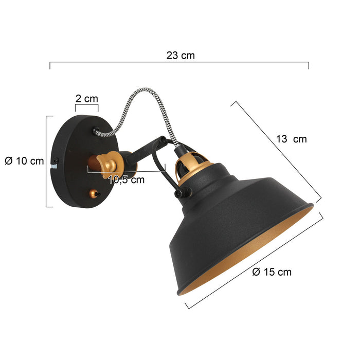 Mexlite Wandlamp industrieel - Metaal - Goud