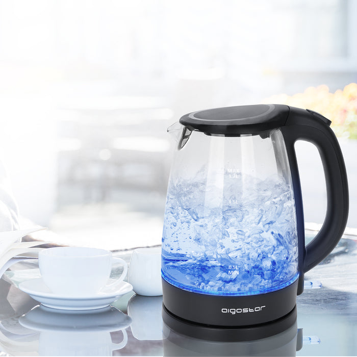 Aigostar Adam 30GOM - Glazen Waterkoker met LED - Zwart