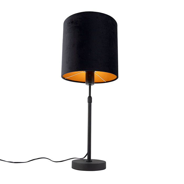 QAZQA Tafellamp zwart met velours kap zwart met goud 25 cm - Parte