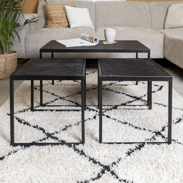 Dimehouse Industriële salontafel set van 3 Dulce zwart visgraat