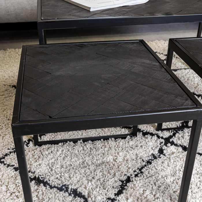 Dimehouse Industriële salontafel set van 3 Dulce zwart visgraat