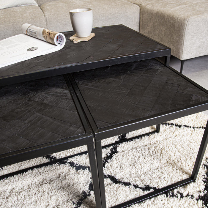 Dimehouse Industriële salontafel set van 3 Dulce zwart visgraat