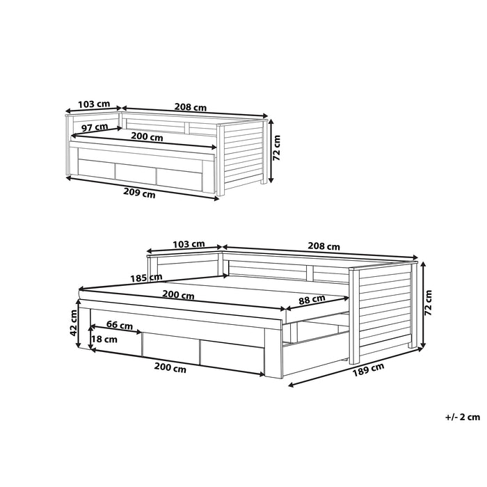 Beliani - CAHORS - Onderschuifbed - Wit - 90 x 200 cm - Rubberhout