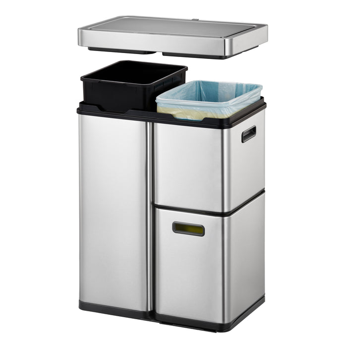 EKO Mirage+ Sensor Afvalemmer 60 Liter (30+15+15L) - RVS