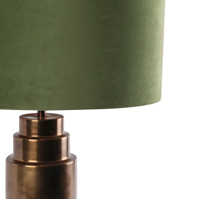 QAZQA Art deco tafellamp brons velours kap groen met goud 50 cm -