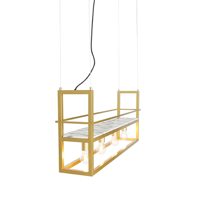 QAZQA Industriële hanglamp goud met marmer en rek 4-lichts - Cage