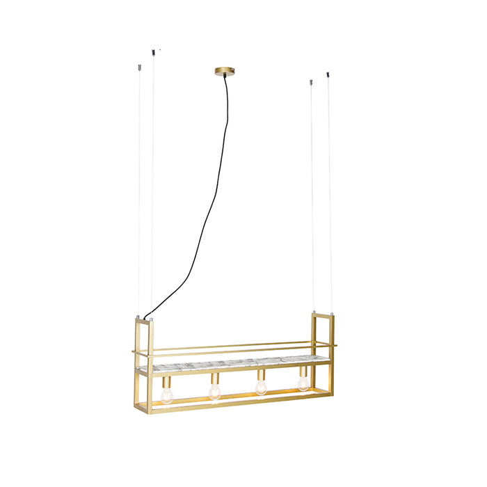QAZQA Industriële hanglamp goud met marmer en rek 4-lichts - Cage