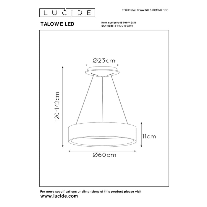 Lucide TALOWE LED Hanglamp - Wit