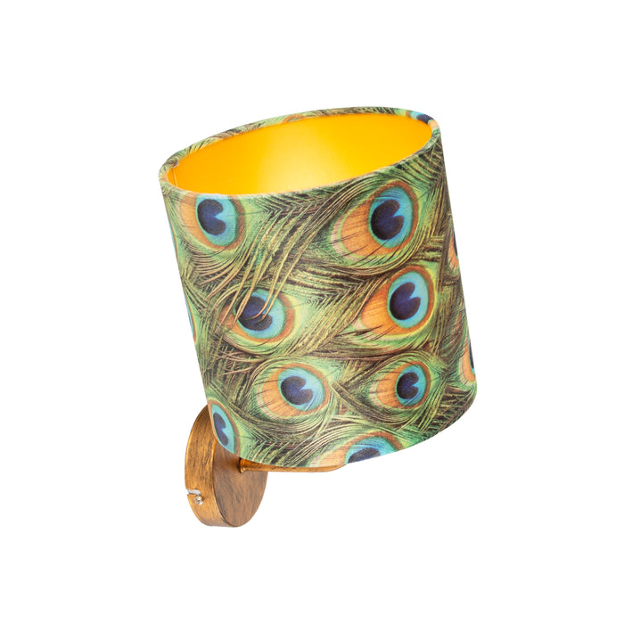 QAZQA Vintage wandlamp goud met kap velours 20|20|20 pauw - Matt