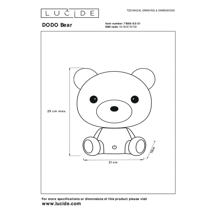 Lucide DODO BEAR Tafellamp - Wit