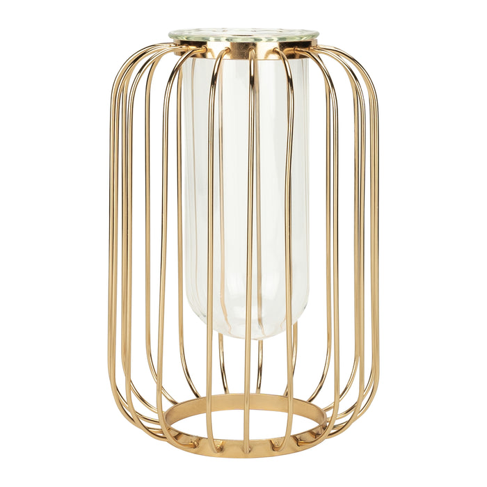 QUVIO Vaas met spijlen - 22,5 cm - Metaal & glas - Goud