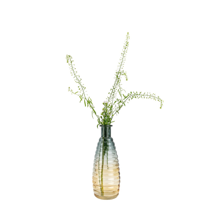 QUVIO Glazen vaas met patroon, geel|blauw - Hoogte 19,5 cm