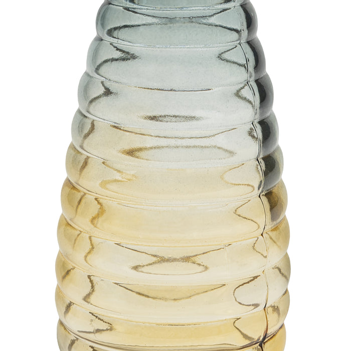 QUVIO Glazen vaas met patroon, geel|blauw - Hoogte 19,5 cm