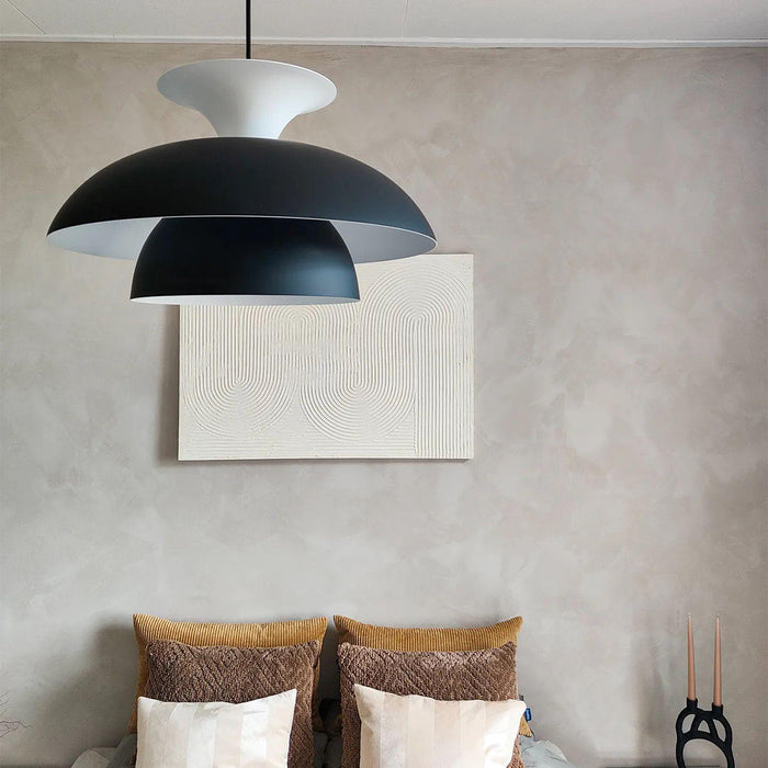 QAZQA Moderne ronde hanglamp zwart met wit 3-laags - Titus