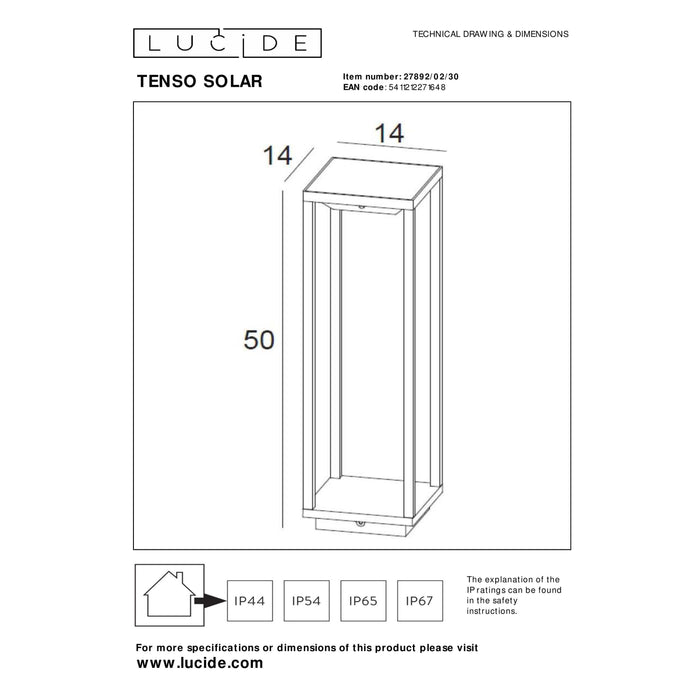 Lucide TENSO SOLAR Sokkellamp 1xGeïntegreerde LED - Antraciet