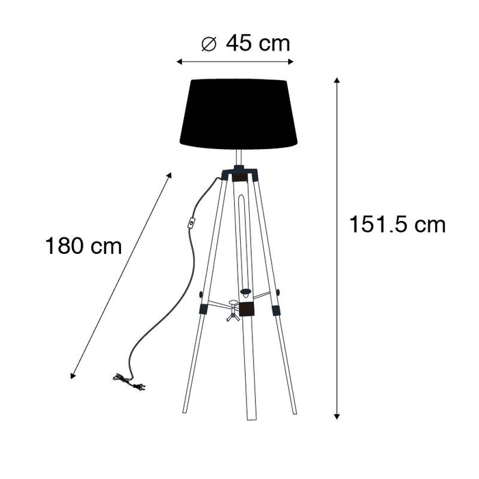QAZQA Vloerlamp naturel met witte linnen kap 45 cm - Tripod