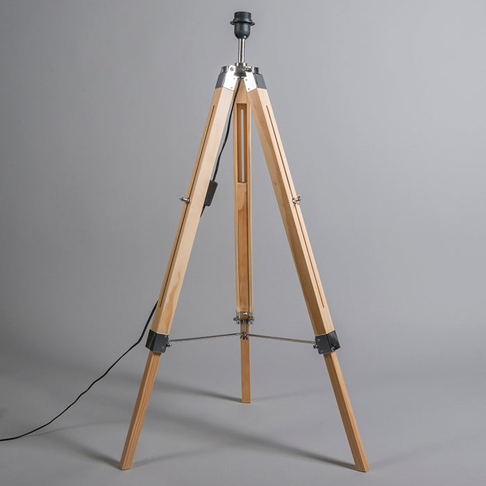 QAZQA Vloerlamp naturel met witte linnen kap 45 cm - Tripod