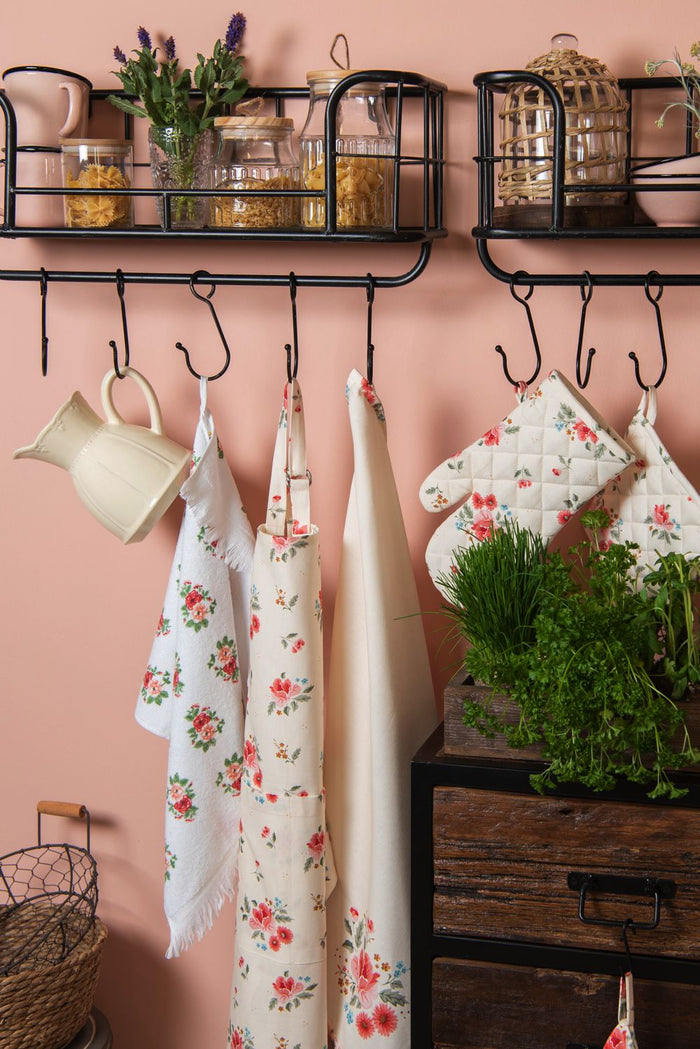 Clayre & Eef Keukenschort  70x85 cm Beige Katoen Rozen BBQ Schort