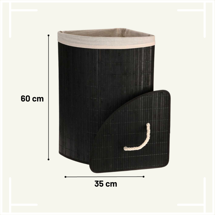 MARBEAUX Wasmand met Deksel Hoekvormig Zwart 35x35x60 cm Bamboe