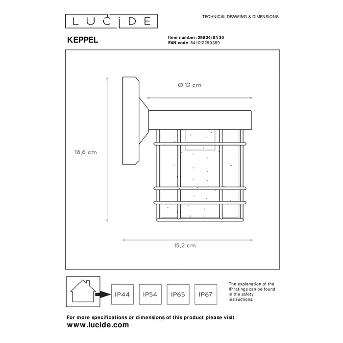 Lucide KEPPEL Wandlamp - Zwart
