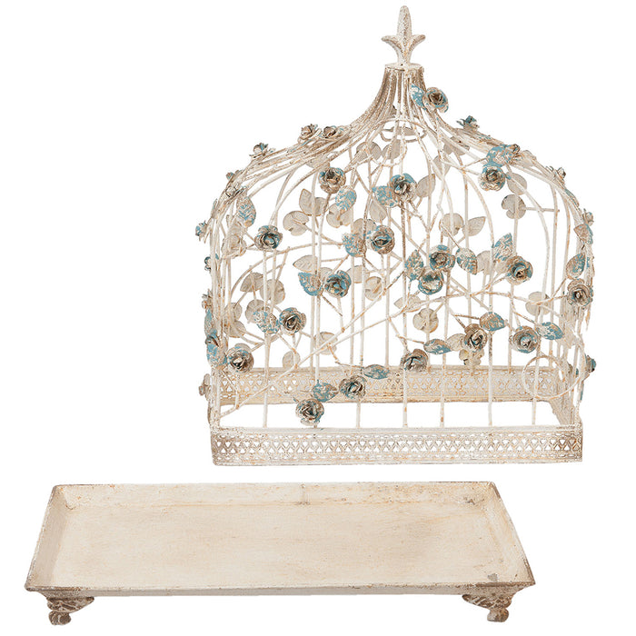 Clayre & Eef Vogelkooi Decoratie 42x21x50 cm Wit IJzer Bloemen