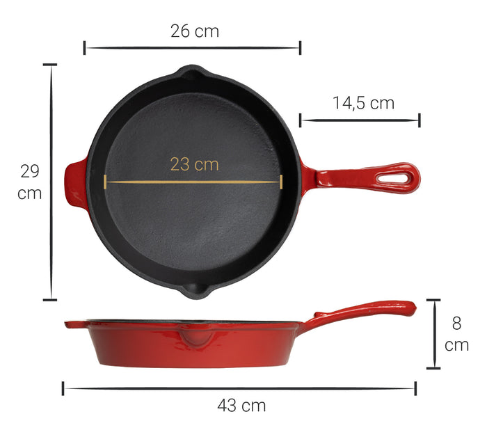Blackwell Koekenpan Gietijzer - Rood - ø 26 cm - Zonder anti-aanbaklaa