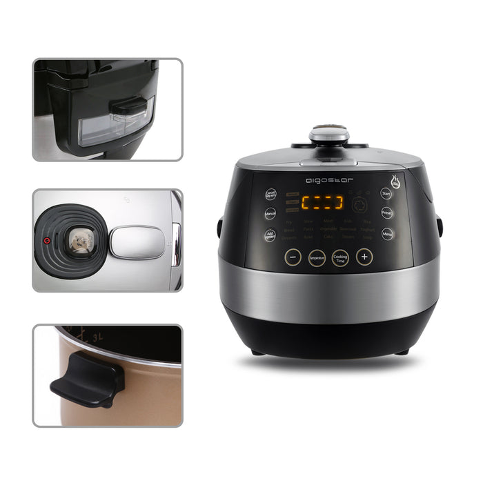 Aigostar Happy Chef 30IWY - pressure multicooker - Zwart|rvs