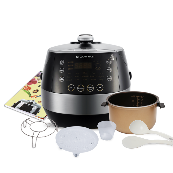 Aigostar Happy Chef 30IWY - pressure multicooker - Zwart|rvs