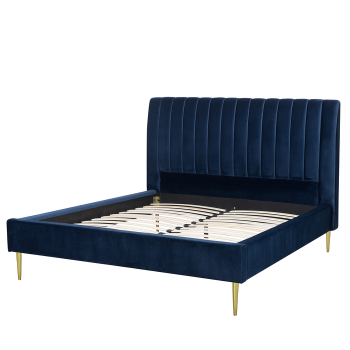 Beliani - MARVILLE - Tweepersoonsbed - Blauw - 160 x 200 cm - Fluweel