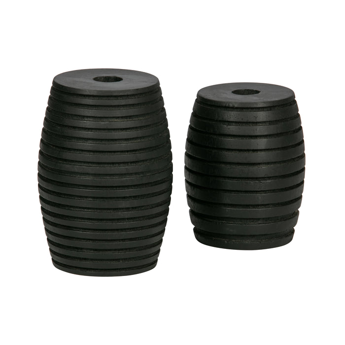 WOOOD  Exclusive Zuri Kandelaren - Hout - Zwart - Set van 2