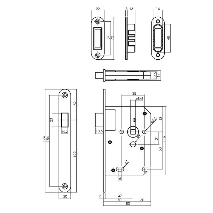 Intersteel Woningbouw magneet loopslot, voorplaat afgerond rvs