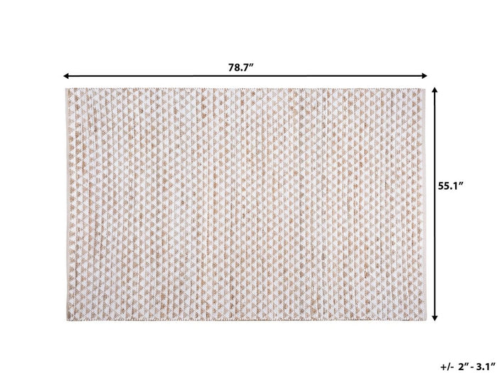 Beliani-TUNCELI-Laagpolig vloerkleed-Lichtbeige-140 x 200 cm-Katoen