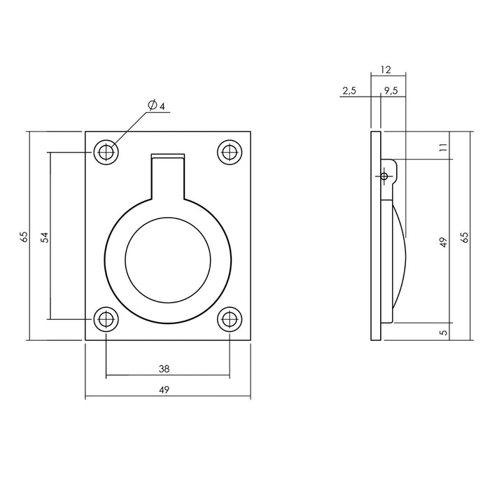 Intersteel Luikring rechthoekig 65 x 49 mm nikkel