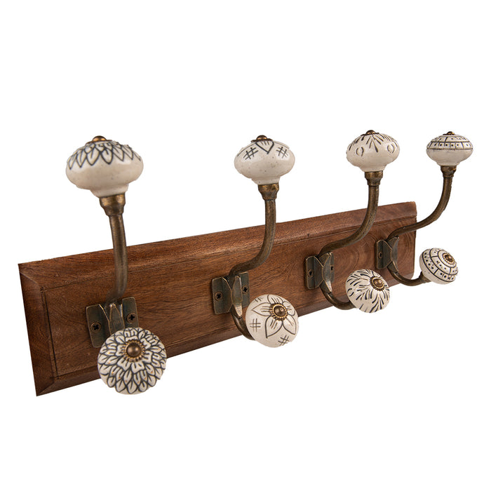 Clayre & Eef Wandkapstok 4 Haken 45x11x17 cm Bruin Beige Hout