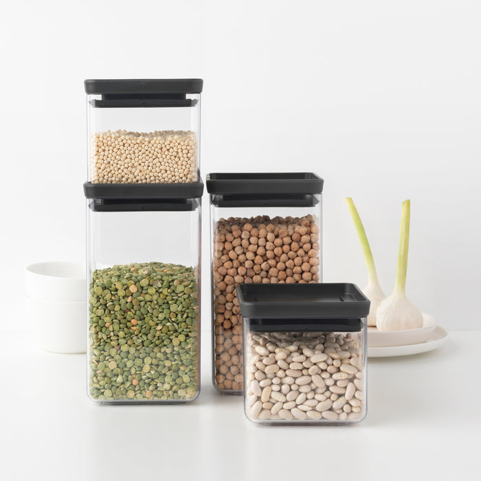 Brabantia Tasty+ Stapelbare Voorraadbus Set van 4 -  2 x 0,7 en 2 x 1,6 L - Dark Grey