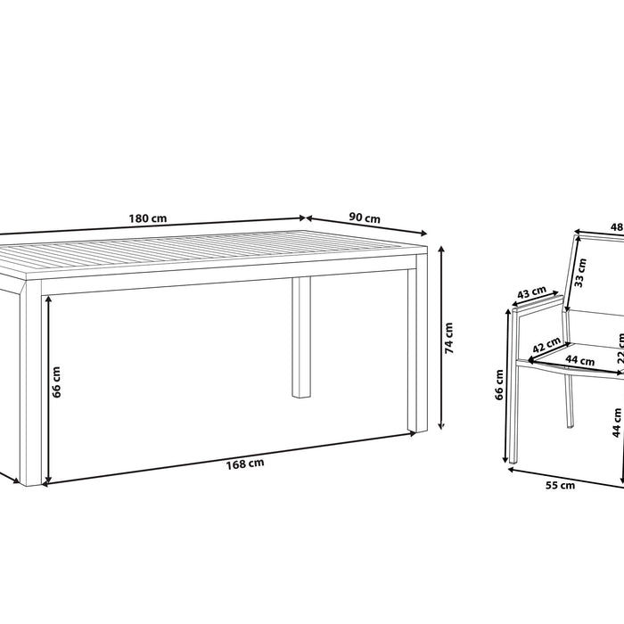 Beliani-GROSSETO -Tuinset voor 8-Licht hout|Zwart-Eucalyptushout|RVS