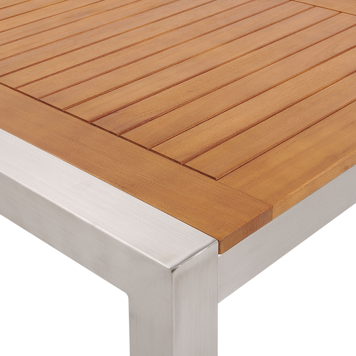 Beliani-GROSSETO -Tuinset voor 8-Licht hout|Zwart-Eucalyptushout|RVS