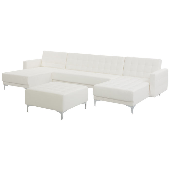 Beliani-ABERDEEN-Bank U-vormig met hocker-Wit-5 persoons- Kunstleer