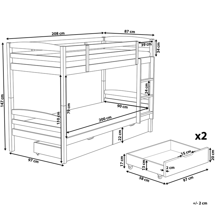 Beliani-REVIN -Stapelbed met opbergruimte-Blauw-90 x 200 cm-Dennenhout