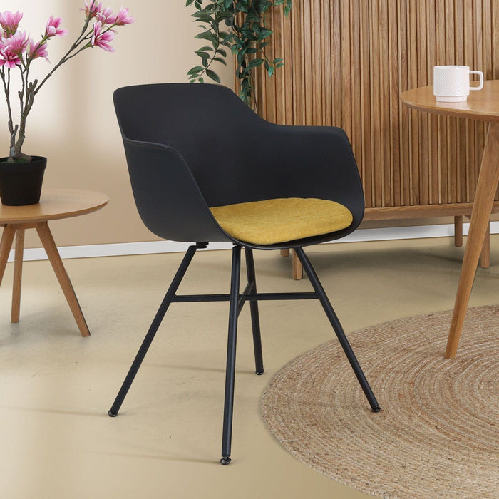 Nolon Noa-Liz Eetkamerstoel Zwart - Okergeel Kussen - Zwarte Poten