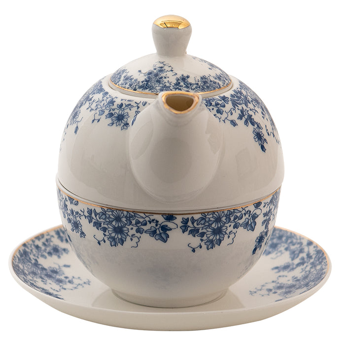 Clayre & Eef Tea for One  400 ml Blauw Porselein Bloemen Theepot set