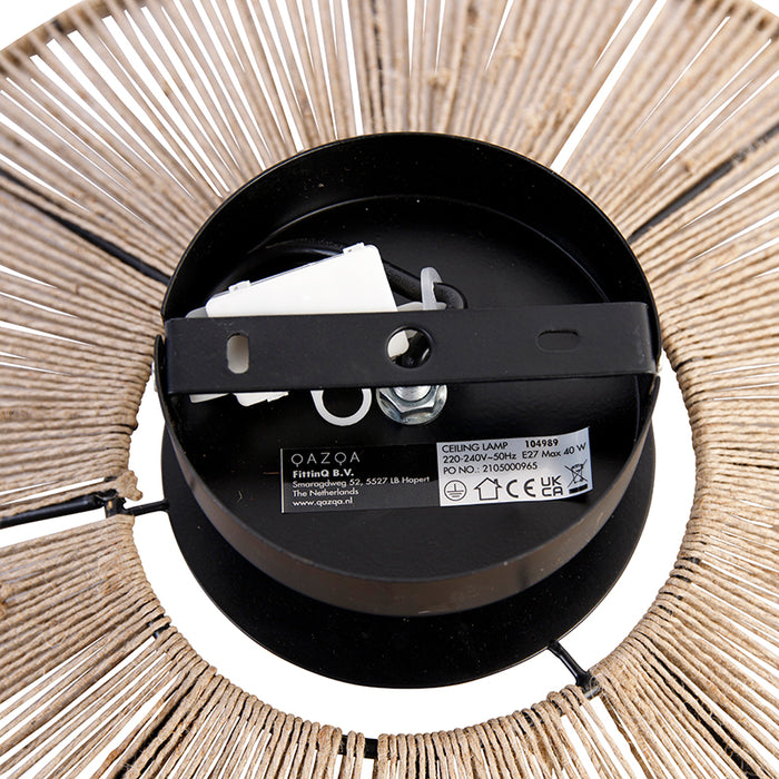 QAZQA Landelijke plafondlamp zwart met touw - Sacha