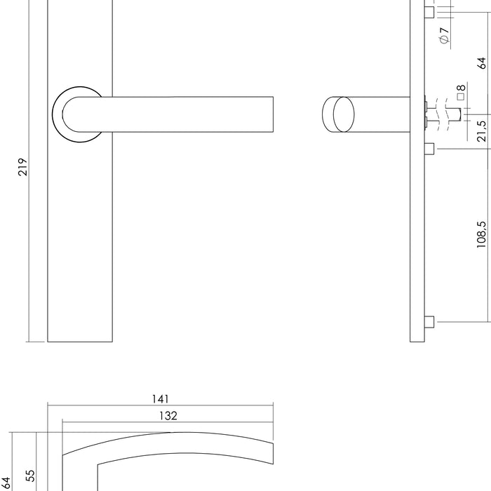 Intersteel Deurkruk Blok op rechthoekig schild blind rvs geborsteld