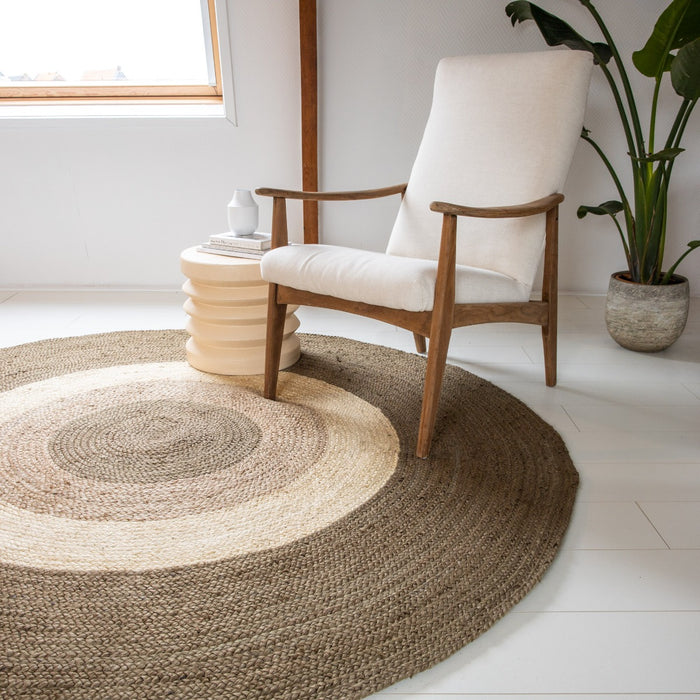 Eva Interior Jute Vloerkleed Dart Rond Groen|wit|naturel|groen  - 200Ø