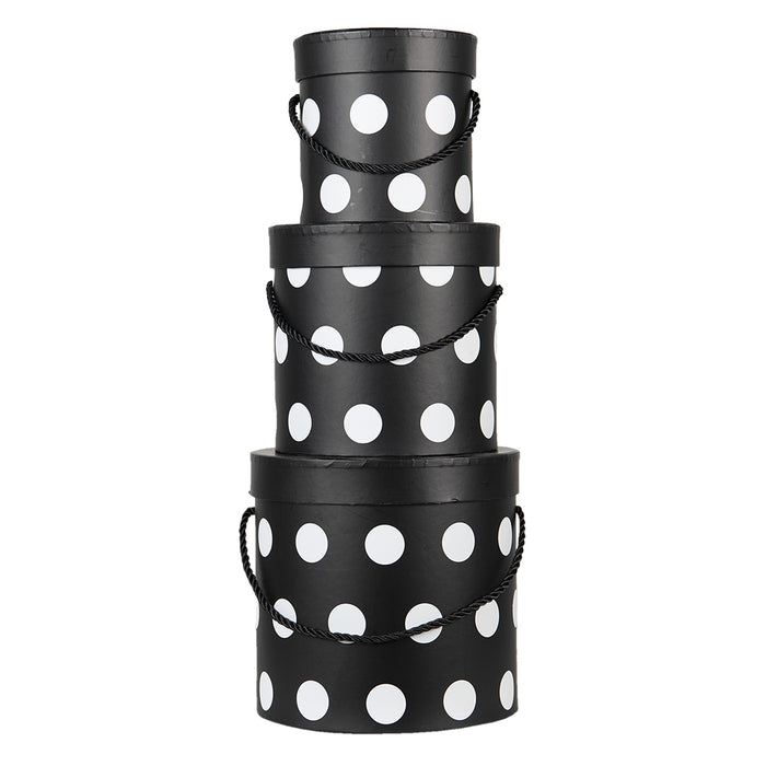 Clayre & Eef Hoedendoos Set van 3  Ø 17x17 cm Zwart Wit Karton Stippen