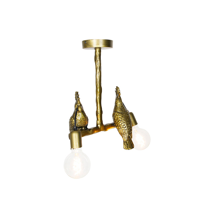 QAZQA Vintage plafondlamp messing 2-lichts - Animal Papegoje
