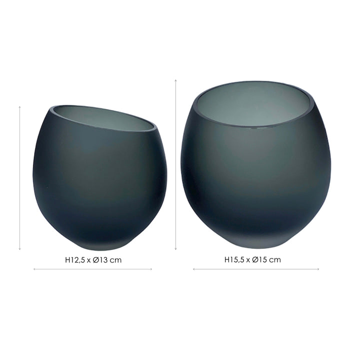 Vase The World Moho Waxinelichthouder - H 13 x  Ø 12,5 cm - Set van 2 - Satin Grey